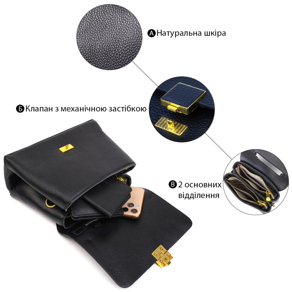 Сумка Vintage Жіноча з натуральної шкіри Чорна (22074) - зображення 4