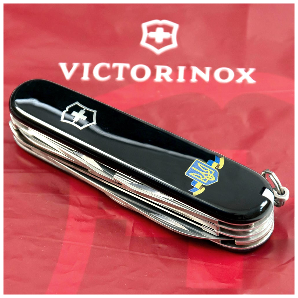 Ніж Victorinox Huntsman Ukraine Black "Герб України Зі Стрічкою" (1.3713.3_T1010u) - зображення 2