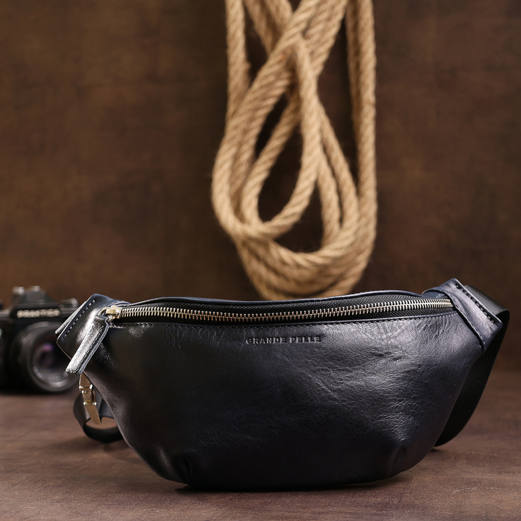 Сумка Grande Pelle Шкіряна бананка унісекс Синя (11569) - зображення 8