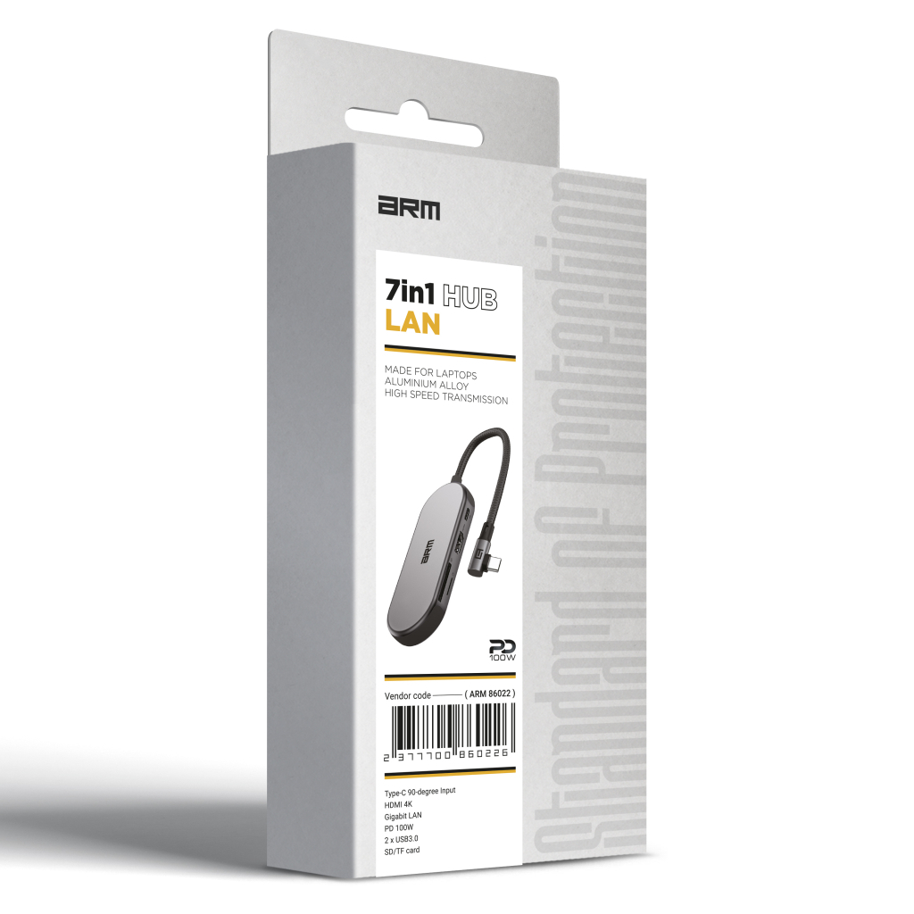 Концентратор Armorstandart Angle USB-C to HDMI 4K, RJ45, PD, 2USB, SD, microSD Grey (ARM86022) - зображення 2