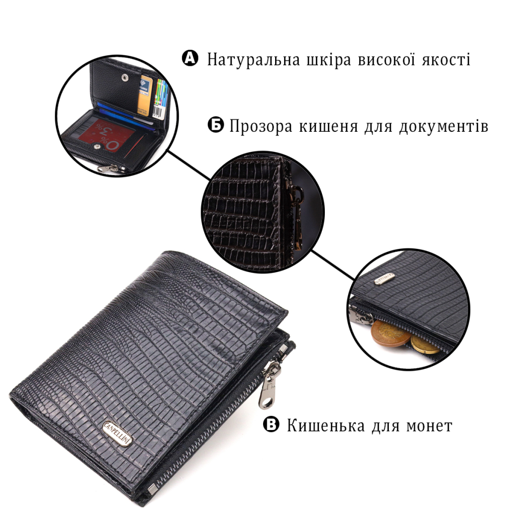 Гаманець Canpellini З натуральної шкіри Чорний (21672) - зображення 4