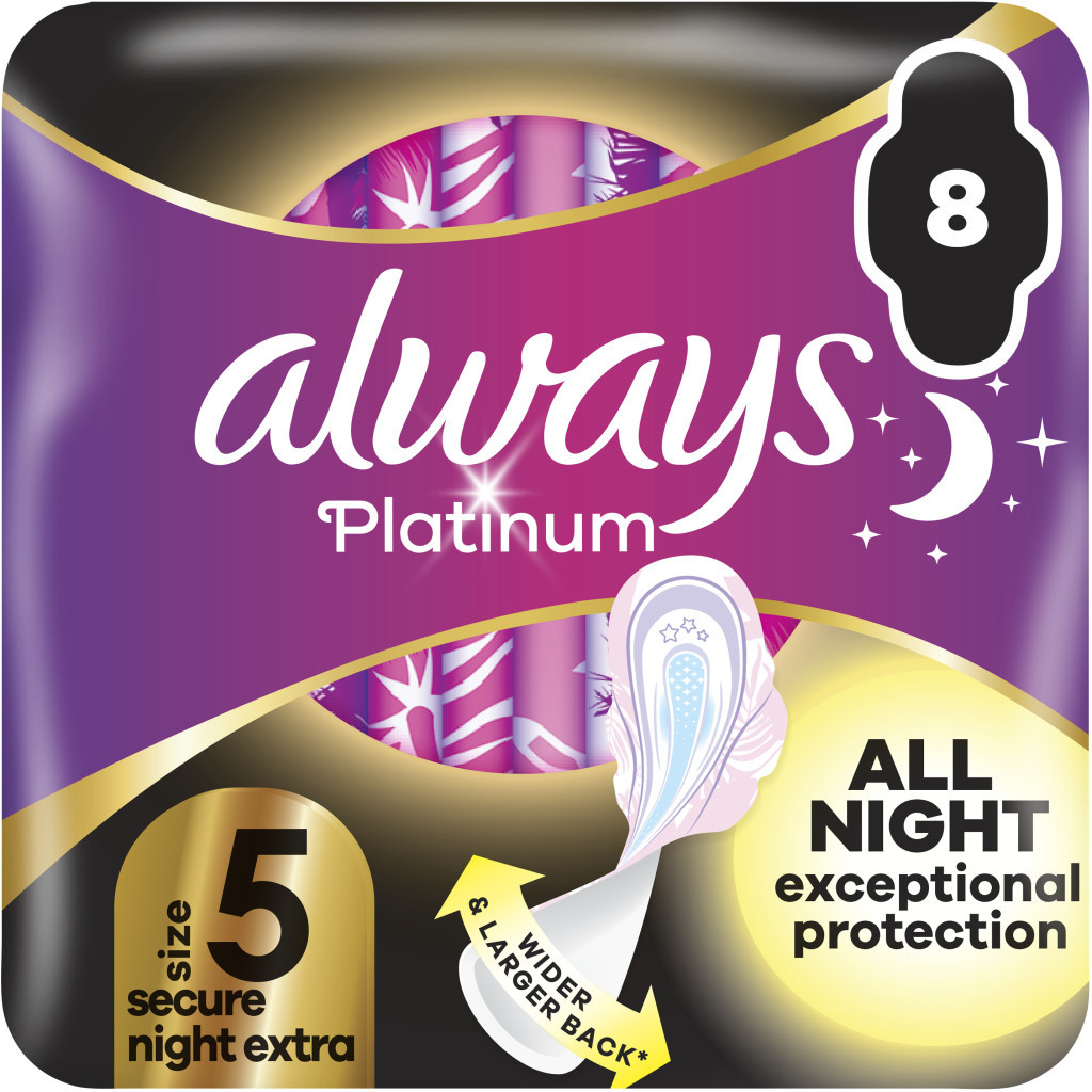 Гігієнічні прокладки Always Platinum Secure Night Extra Розмір 5 8 шт. (8700216186742) - изображение 1