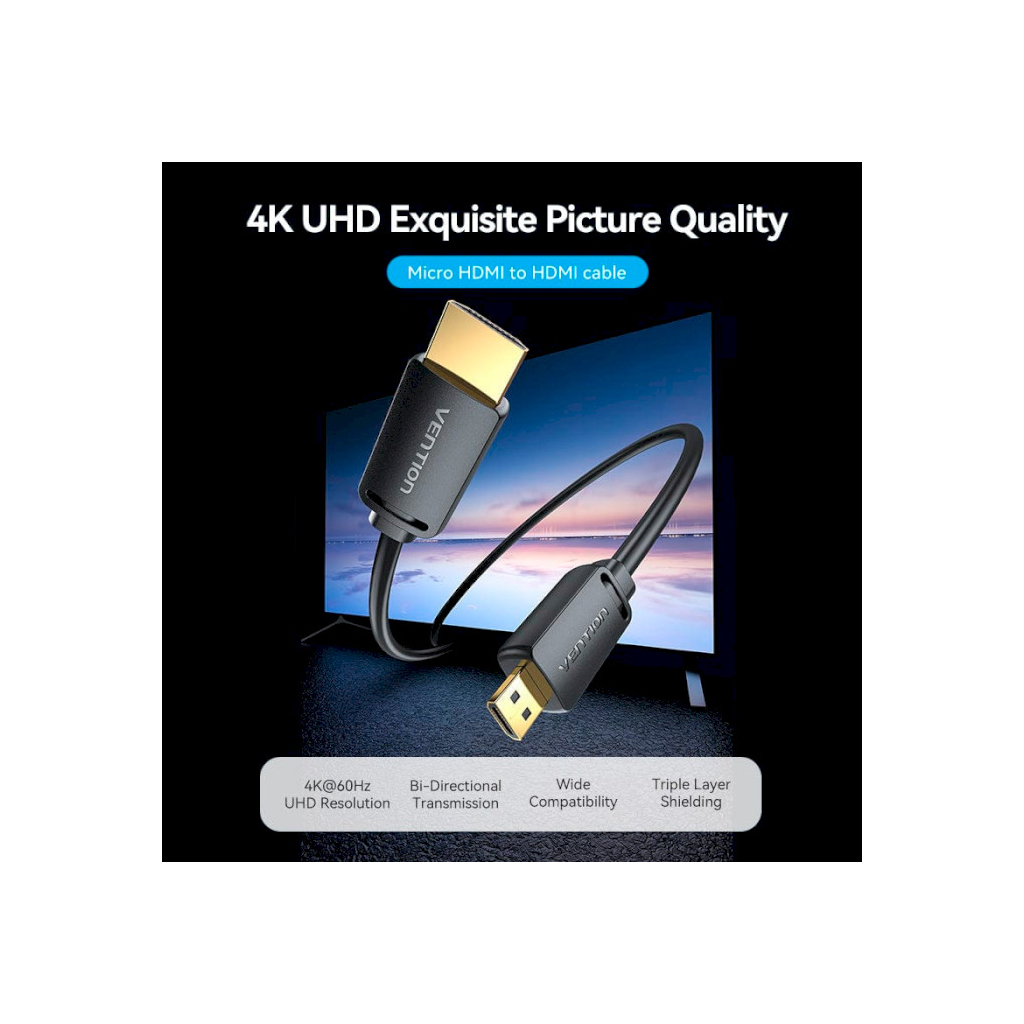 Кабель мультимедійний HDMI to Micro HDMI 1.5m V2.0 4K 60Hz 18Gbps HDR Dolby Vention (AGIBG) - изображение 5