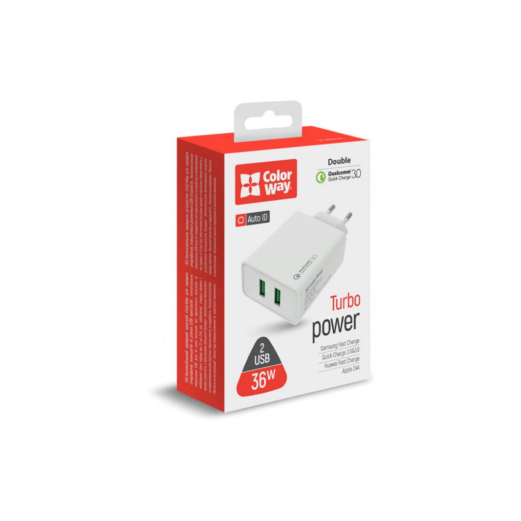 Зарядний пристрій ColorWay 2USB Quick Charge 3.0 (36W) (CW-CHS017Q-WT) - зображення 7