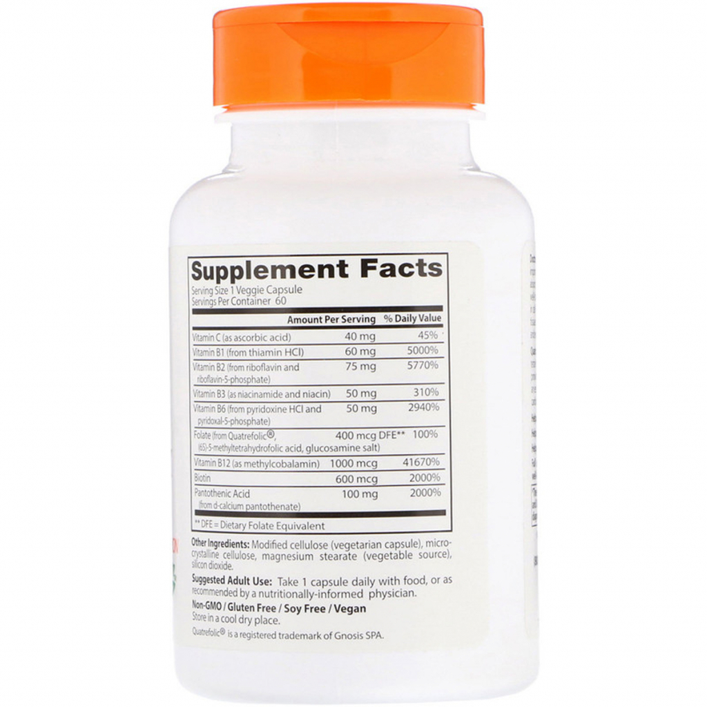 Вітамін Doctor's Best B-Комплекс, Fully Active B Complex, 60 гелевих капсул (DRB-00501) - зображення 2