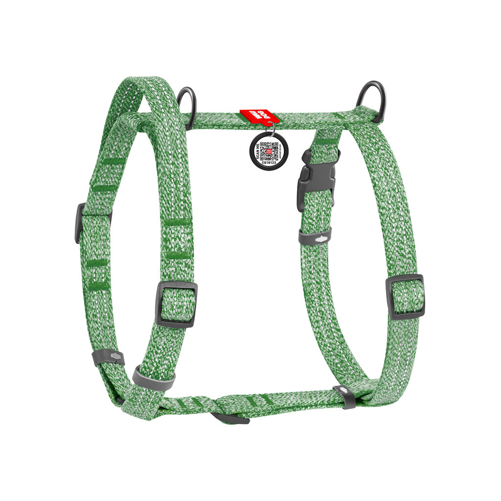Шлея для собак WAUDOG Н-подібна Re-cotton з QR паспортом, світловідбивна M зелена (259218) - зображення 2
