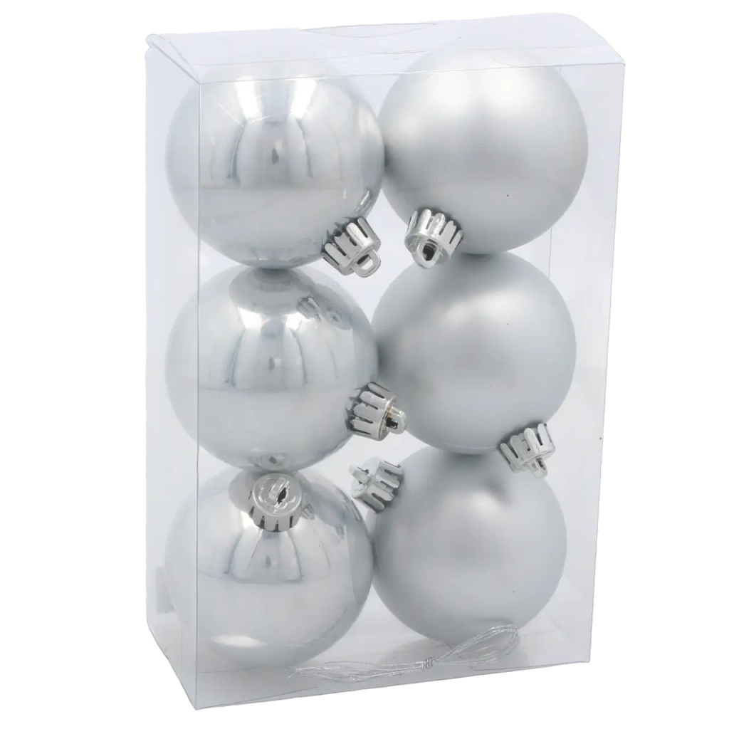 Ялинкова іграшка Chomik пластикові кульки 6 шт, 6 см, сріблясті (5900779893863_2) - зображення 1