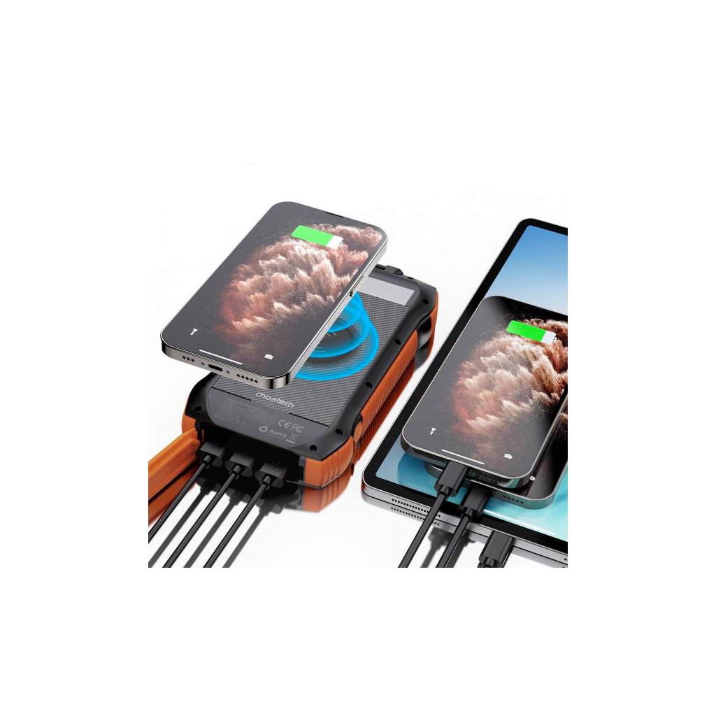 Батарея універсальна Choetech Wireless 20000mAh 20W, PD, QC/3.0, solar panel, Qi-5W, Black-Orange (B657-OR) - зображення 6