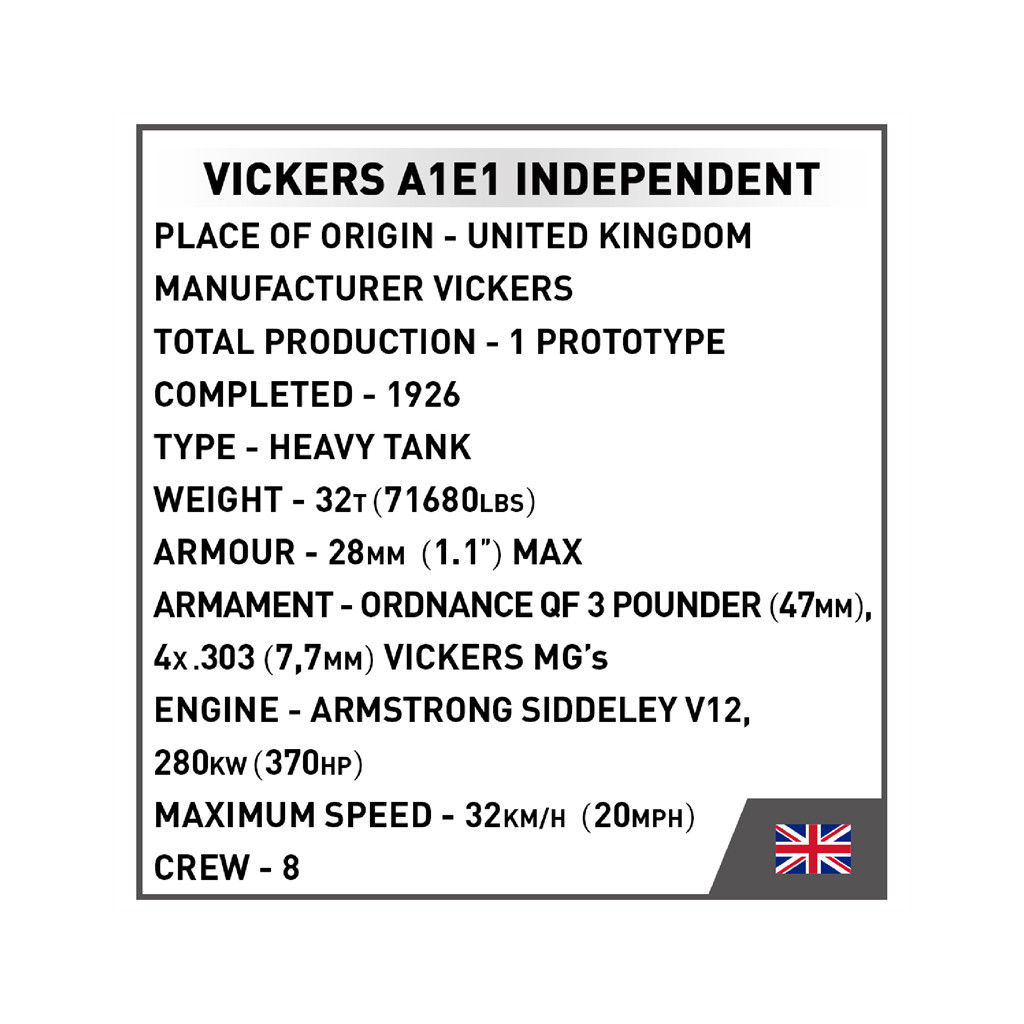 Конструктор Cobi Перша Світова Війна Танк Віккерс A1E1 Незалежний, 886 деталей (COBI-2990) - зображення 3