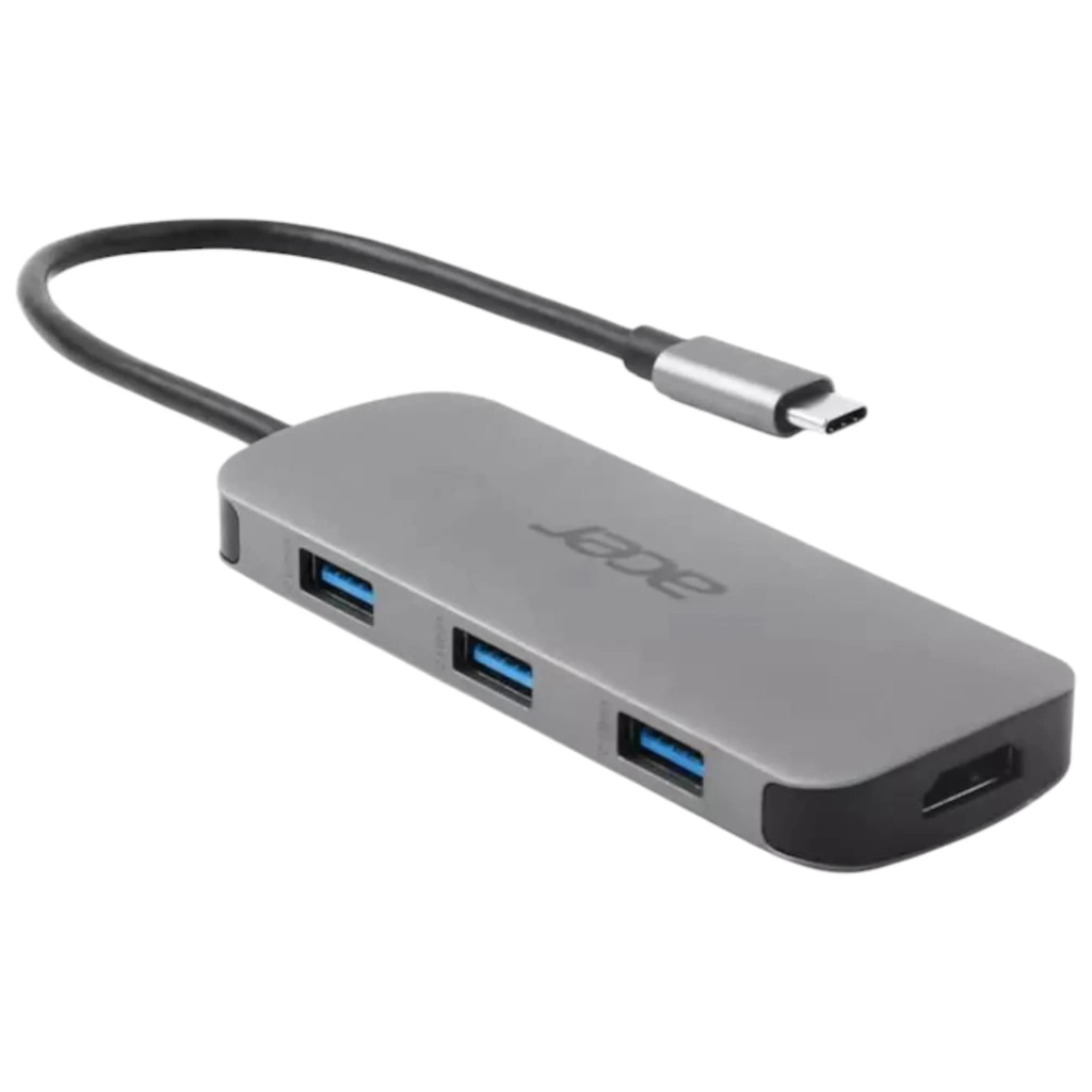Концентратор Acer USB-C 7-in-1 3xUSB 3.2 + HDMI + USB-C + PD + SD gray (HP.DSCAB.018) - зображення 1