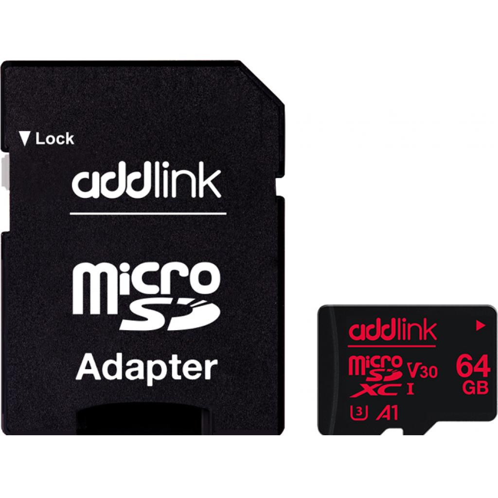 Карта пам'яті AddLink 64GB microSDXC class 10 UHS-I V30 U3 A1 (ad64GBMSXU3A) - зображення 1