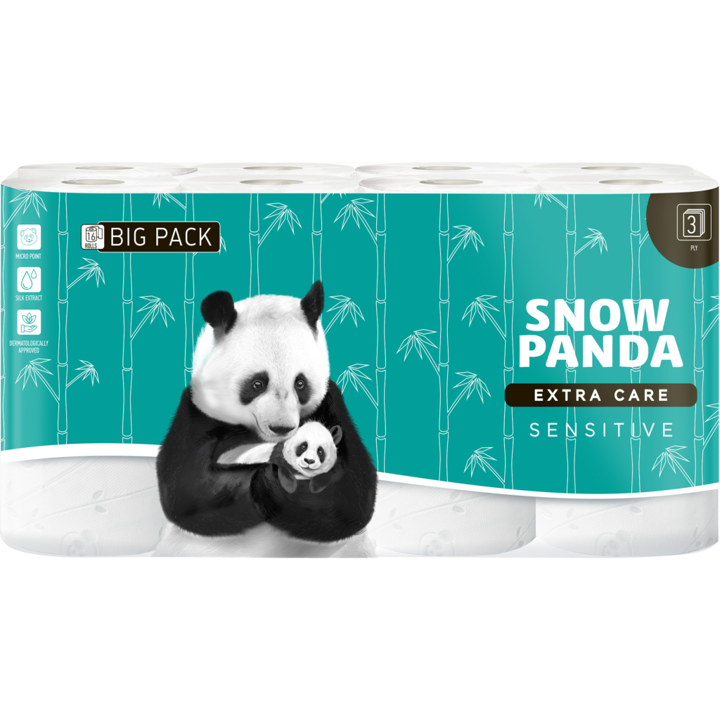 Туалетний папір Сніжна Панда Extra Care Sensitive 3 шари 16 рулонів (4820183970695) - зображення 1