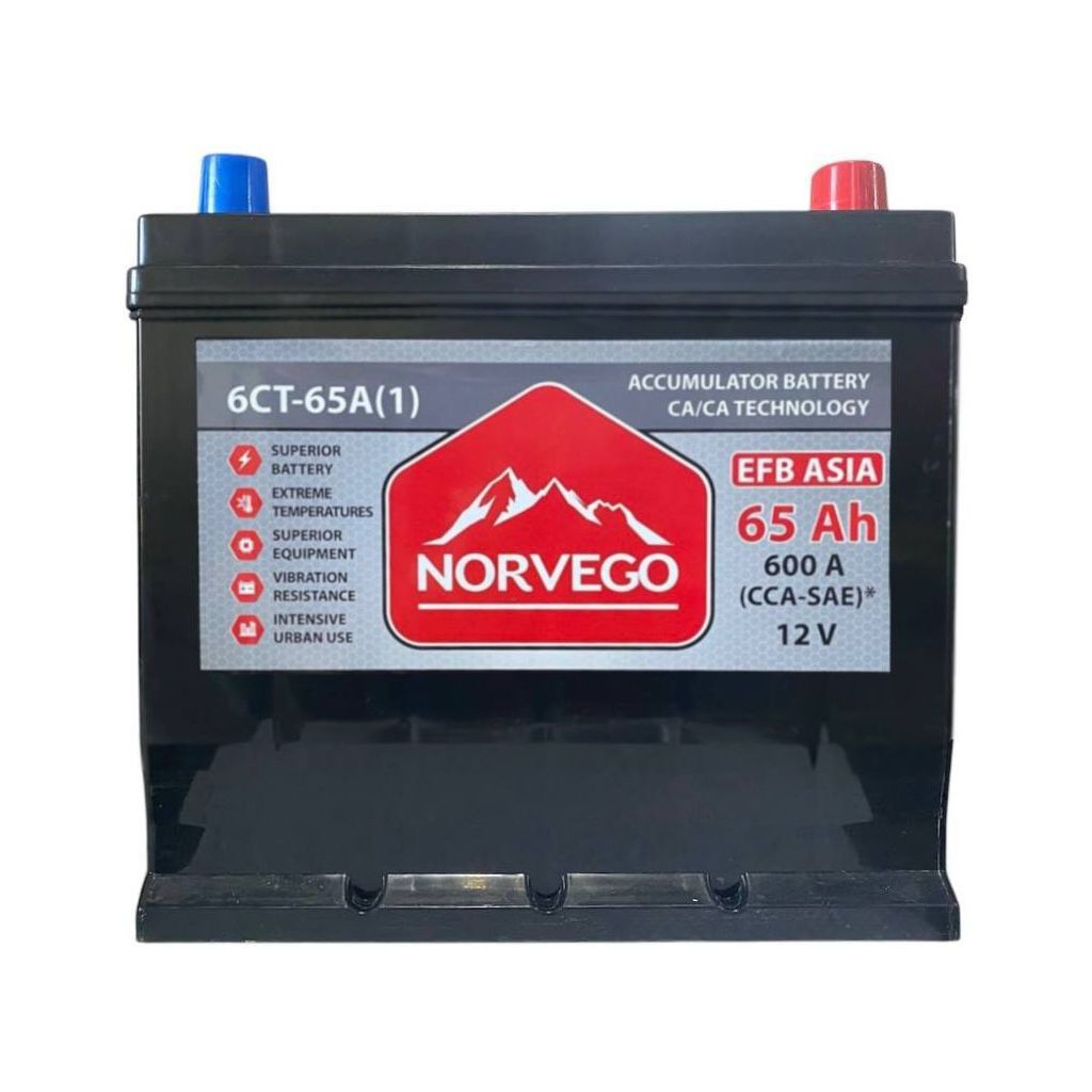 Акумулятор автомобільний NORVEGO ВЕСТА Asia EFB 65A +прав (0) (600 пуск) - зображення 1