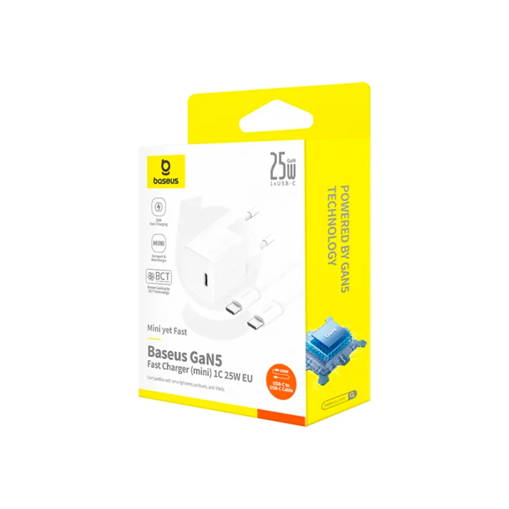 Зарядний пристрій Baseus GaN5 Fast Charger USB-C 25W + Cable Type-C 100W white (P10110909213-01) - зображення 5