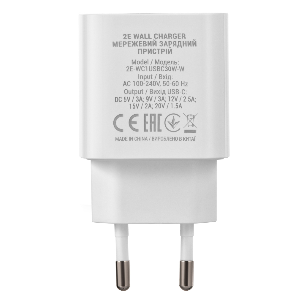 Зарядний пристрій 2E 30W USB-C PD white (2E-WC1USBC30W-W) - зображення 4