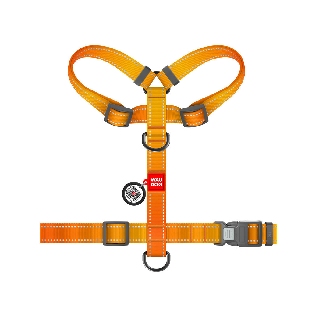 Шлея для собак WAUDOG Nylon Mono з QR-паспортом, пластиковий фастекс L помаранчева (52744) - зображення 3