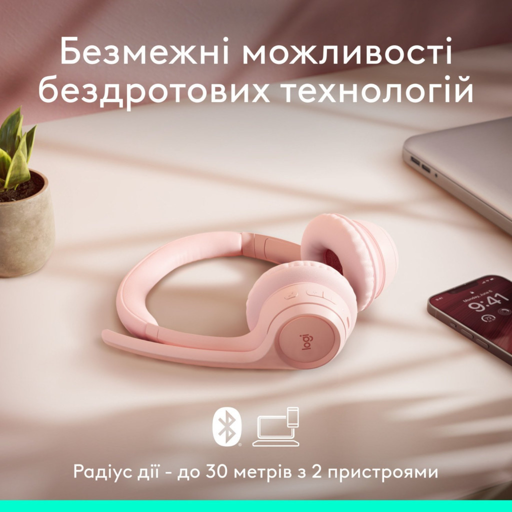 Навушники Logitech Zone 300 Bluetooth Rose (981-001412) - зображення 4