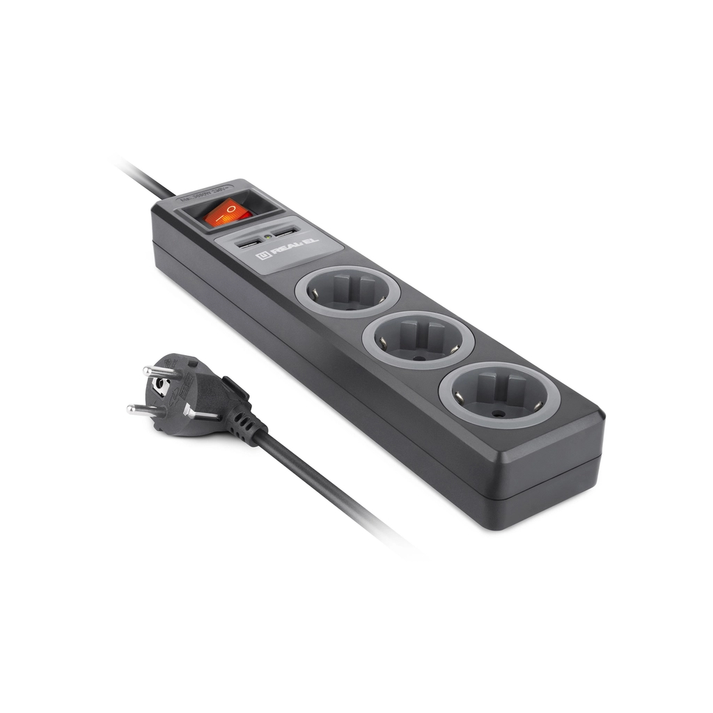 Мережевий подовжувач REAL-EL RS-3 USB CHARGE 1.8m, black (EL122500001) - зображення 9