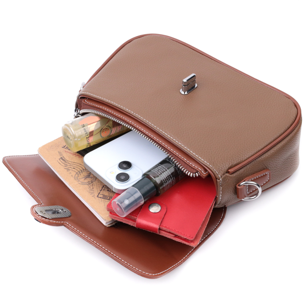 Сумка Vintage Жіноча з фактурним клапаном з натуральної шкіри Коричнева (22621) - зображення 10