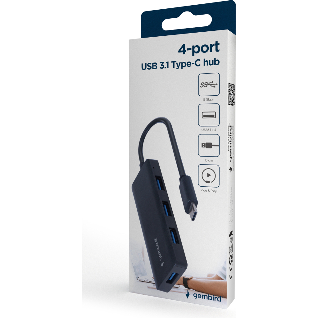 Концентратор Gembird USB-C UHB-U3P4-02 4xUSB3.1 (UHB-CM-U3P4-02) - зображення 3