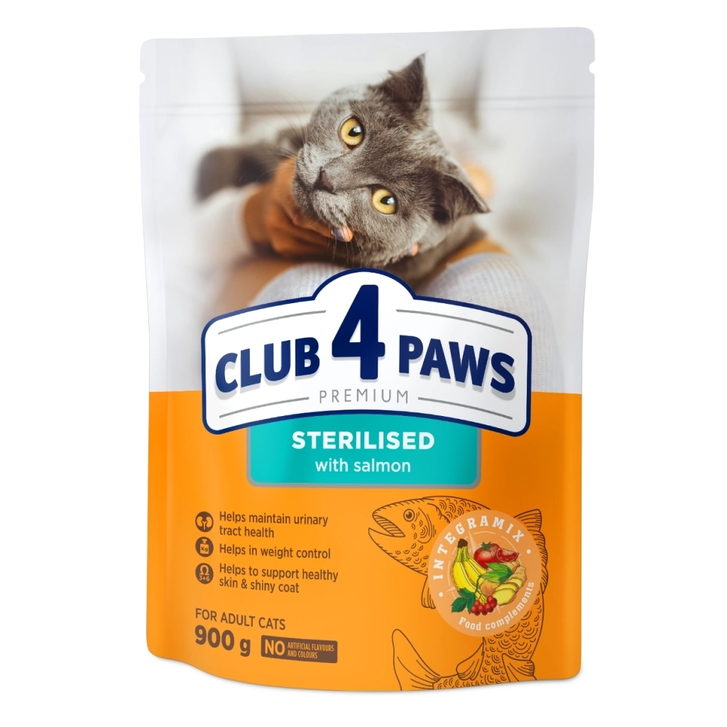 Сухий корм для кішок Club 4 Paws Преміум Sterilised з лососем 900 г (4820269144804) - изображение 1