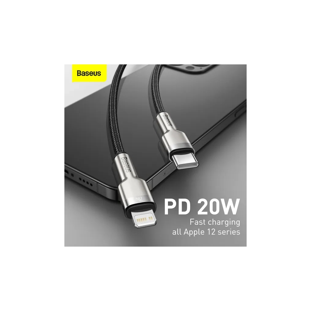 Дата кабель USB-C to Lightning 0.25m 20W Cafule Series Meta black Baseus (CATLJK-01) - зображення 10