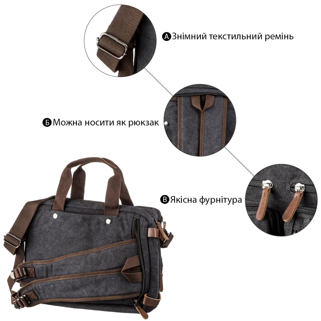 Сумка Vintage Трансофрмер текстильна Чорна (20144) - зображення 5