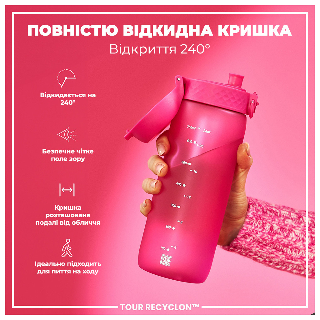 Пляшка для води ION8 OneTouch 750 мл BPA Free, Pink (I8RF750PIN) - зображення 3
