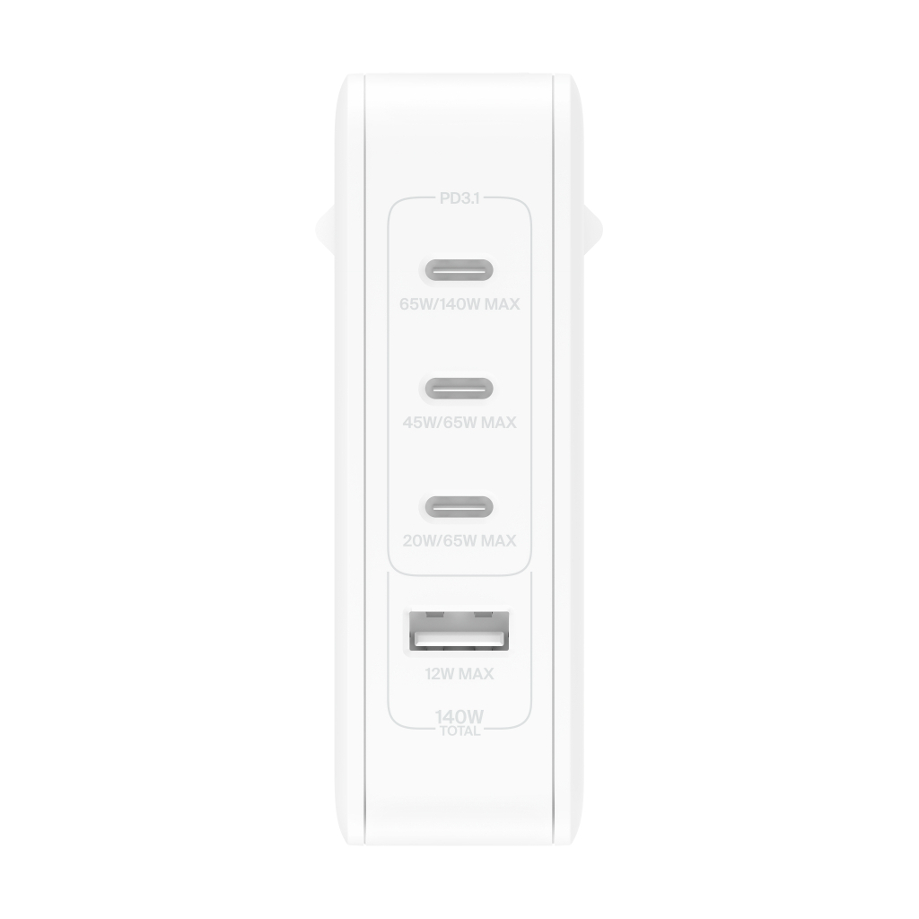 Зарядний пристрій Belkin 140W 3хUSB-С GAN PD PPS USB-A White (WCH014BTWH) - изображение 10