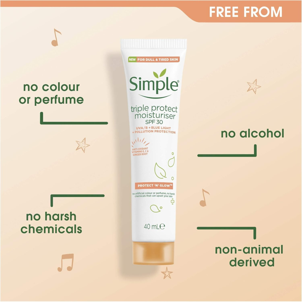 Крем для обличчя Simple Protect & Glow Потрійного захисту з SPF 30 Зволожувальний 40 мл (8717163866900) - зображення 5