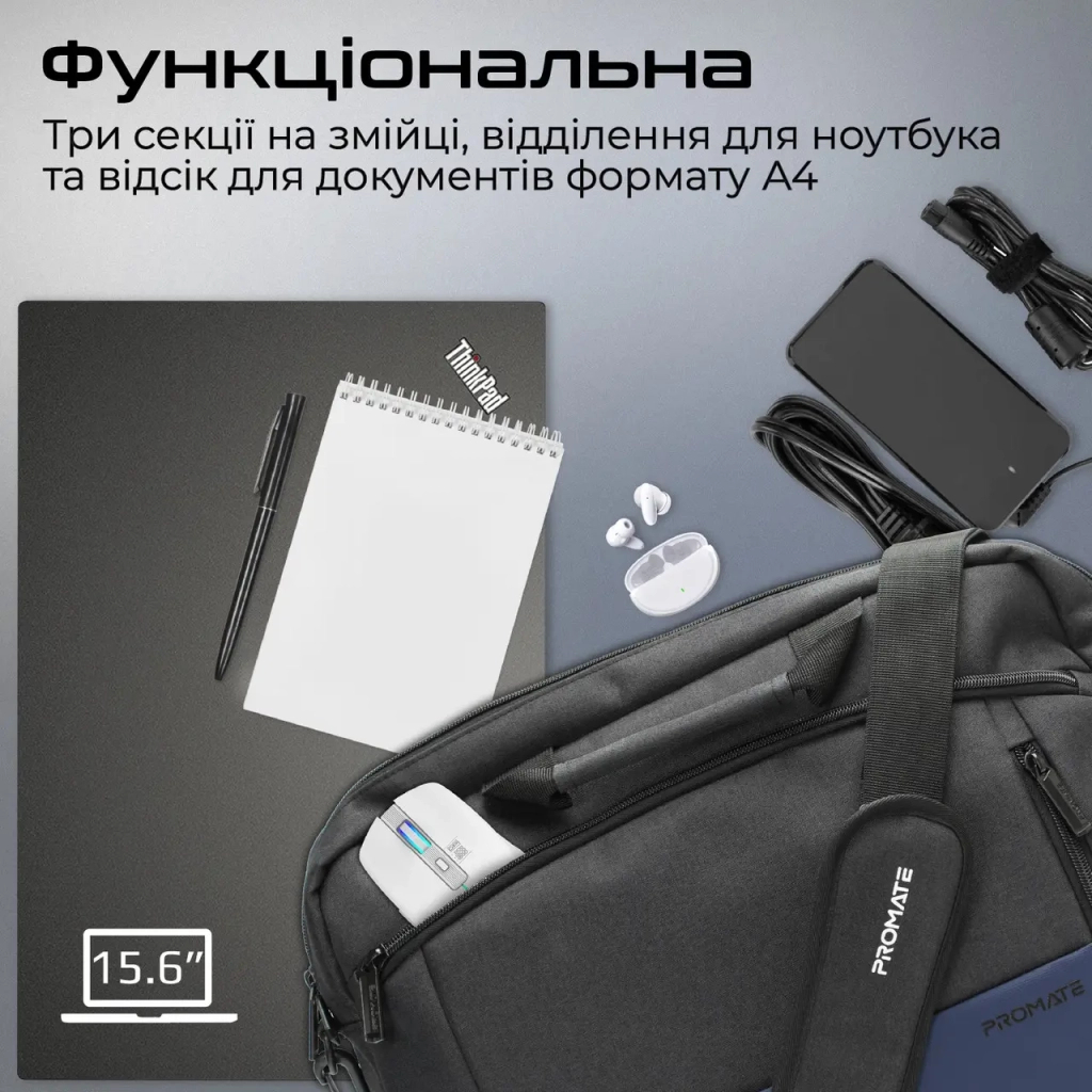 Сумка для ноутбука Promate 15.6" Satchel-MB Blue (satchel-mb.blue) - зображення 2