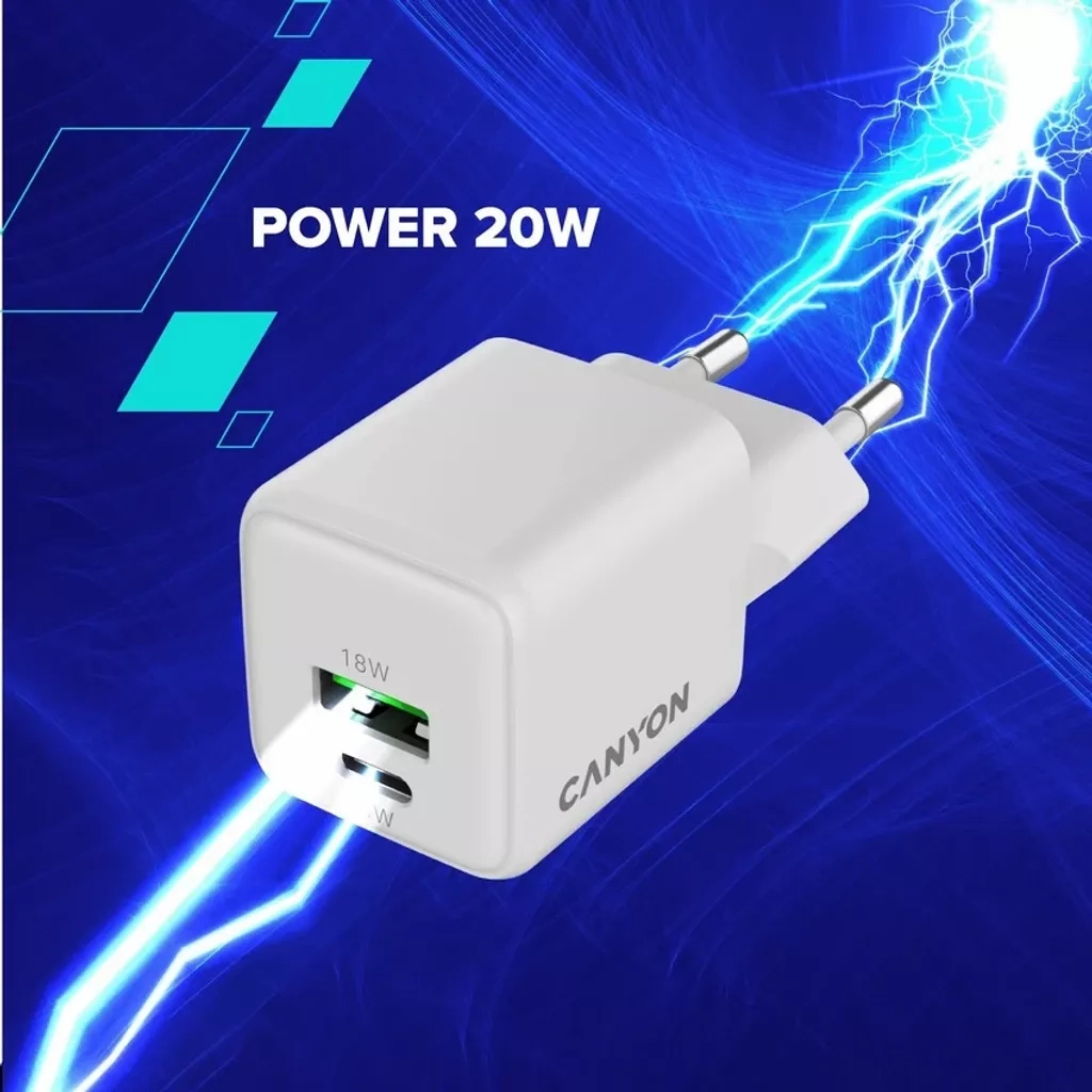 Зарядний пристрій Canyon CU20AC GaN 20W 1xPD 1xQC EU White (CNS-CUW20AC) - зображення 6