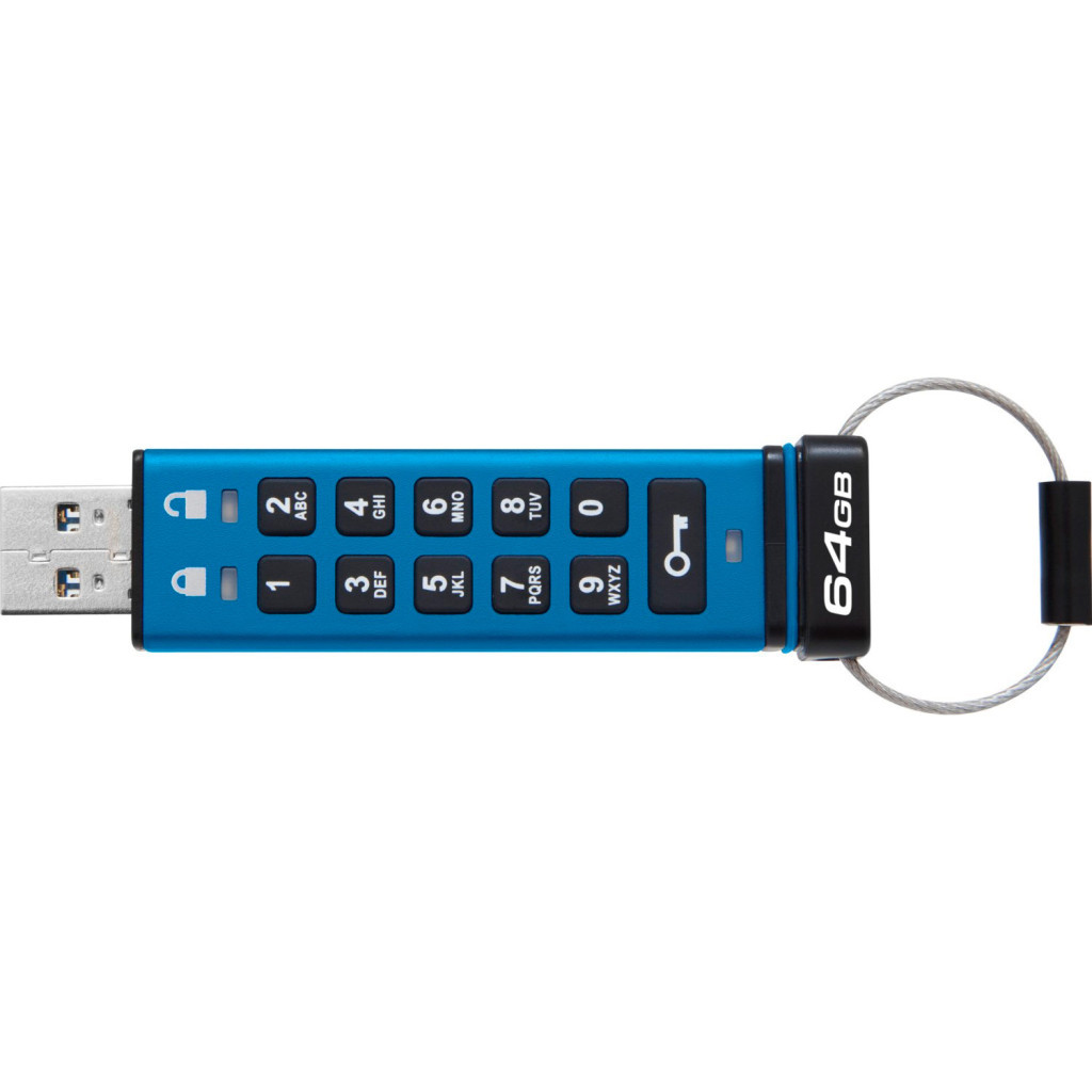USB флеш накопичувач Kingston 64GB IronKey Keypad 200 AES-256 Encrypted Blue USB 3.2 (IKKP200/64GB) - изображение 2
