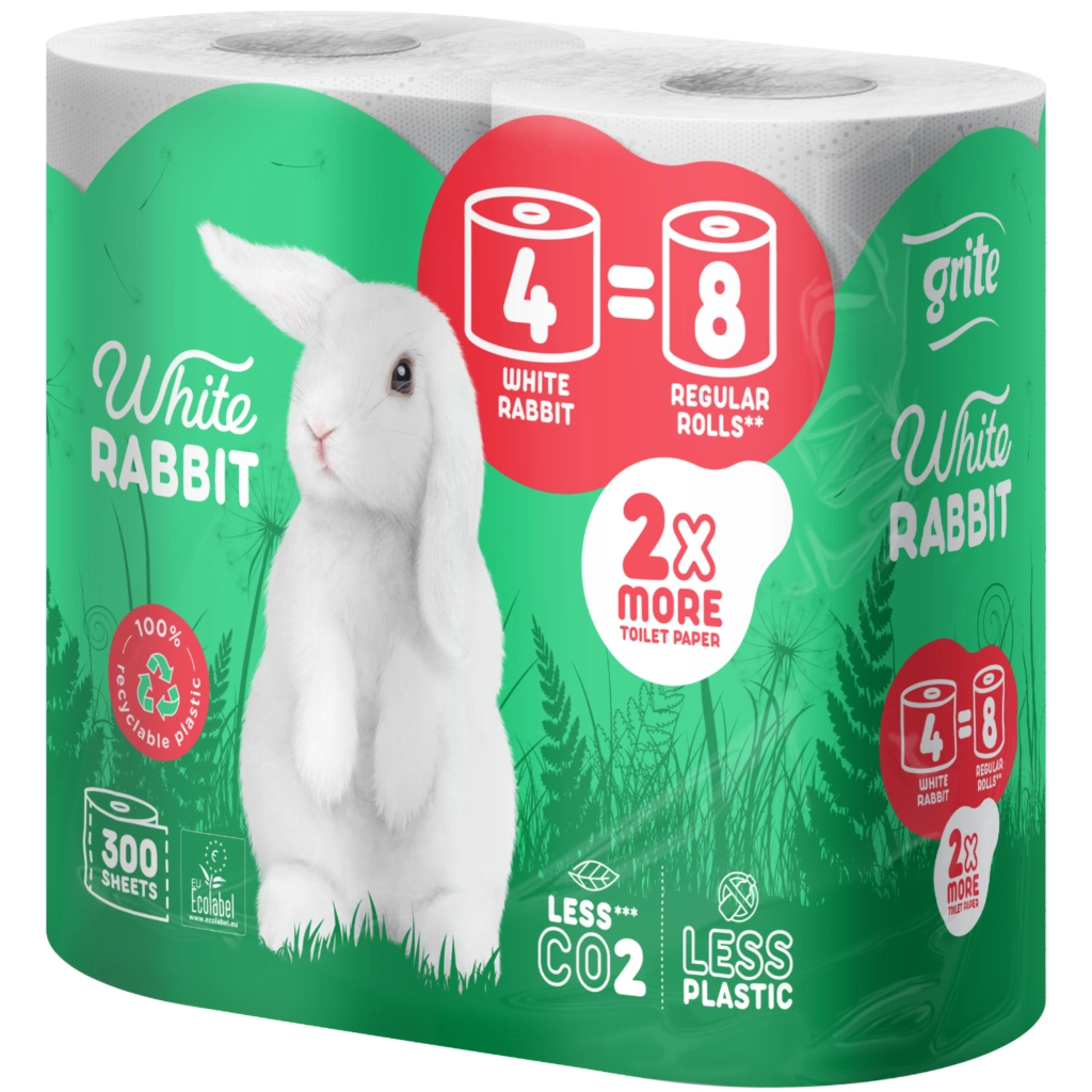 Туалетний папір Grite White Rabbit 3 шари 300 відривів 4 рулони (4770023351934) - зображення 1