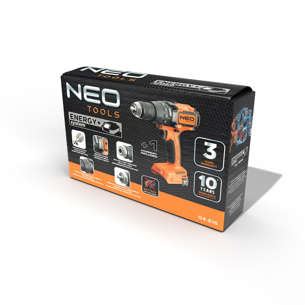 Шуруповерт Neo Tools Energy+ 18V, безщітковий, 100Нм, 0-480/0-1900об/хв 1.56кг (без АКБ та ЗП) (04-616) - зображення 11