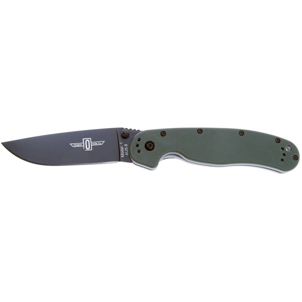 Ніж Ontario Knife RAT I AUS-8 OD Green, Black Blade (ON8846OD) - зображення 1