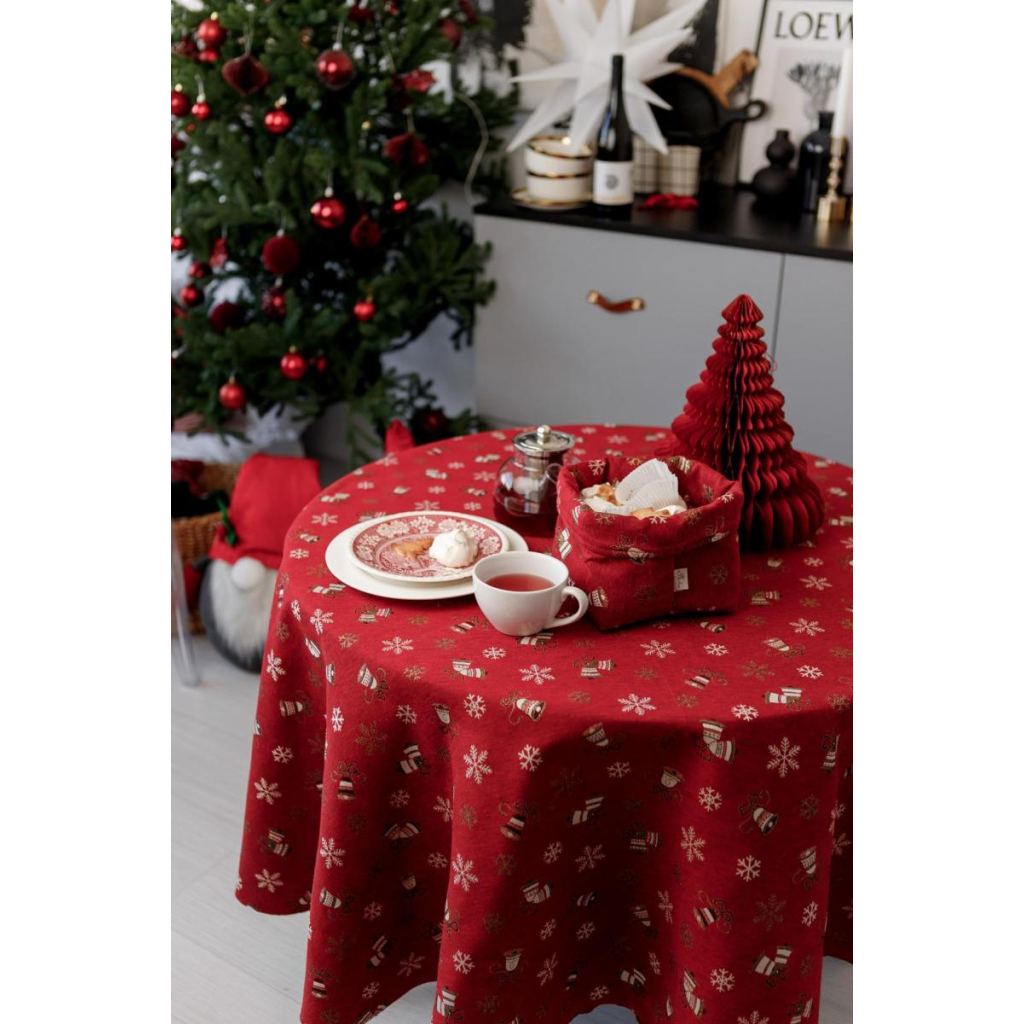 Скатертина Прованс Дзвіночки на червоному Dх136 см (036868) - зображення 1