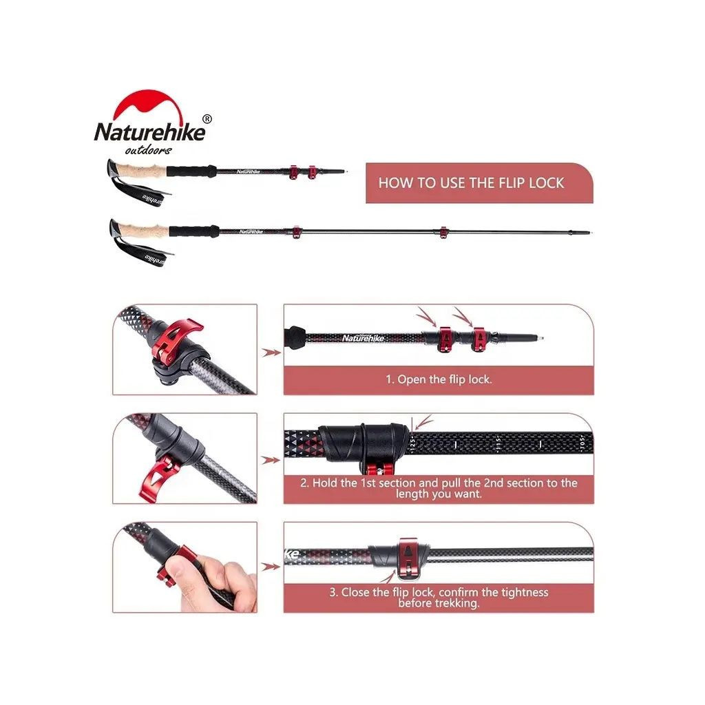 Трекінгові палиці Naturehike NH20DS003 135 см чорний/червоний 2 шт (6927595746233) - зображення 2