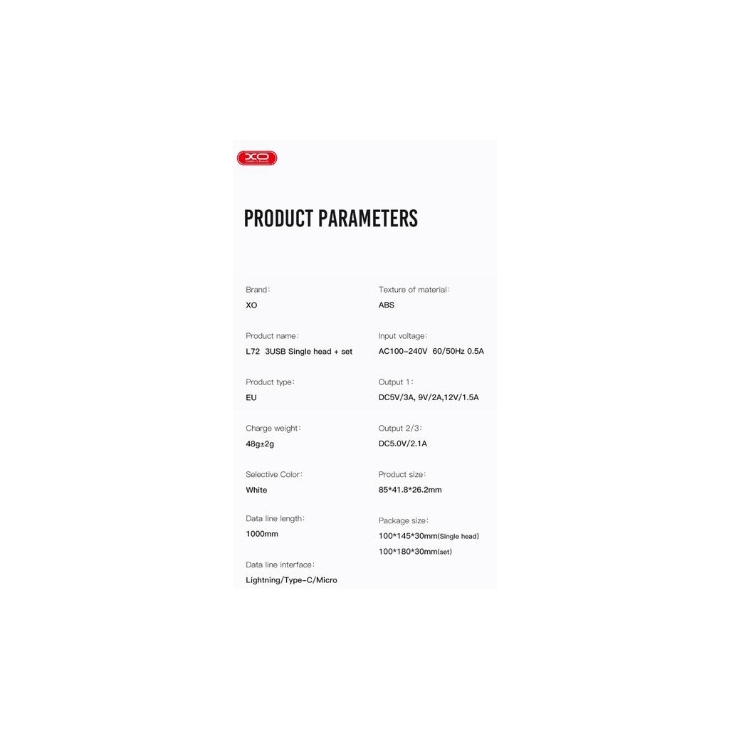 Зарядний пристрій XO USB L72 (3A, QC3.0, 3 Usb) + cable Micro USB White (XO-L72-BK) - зображення 7