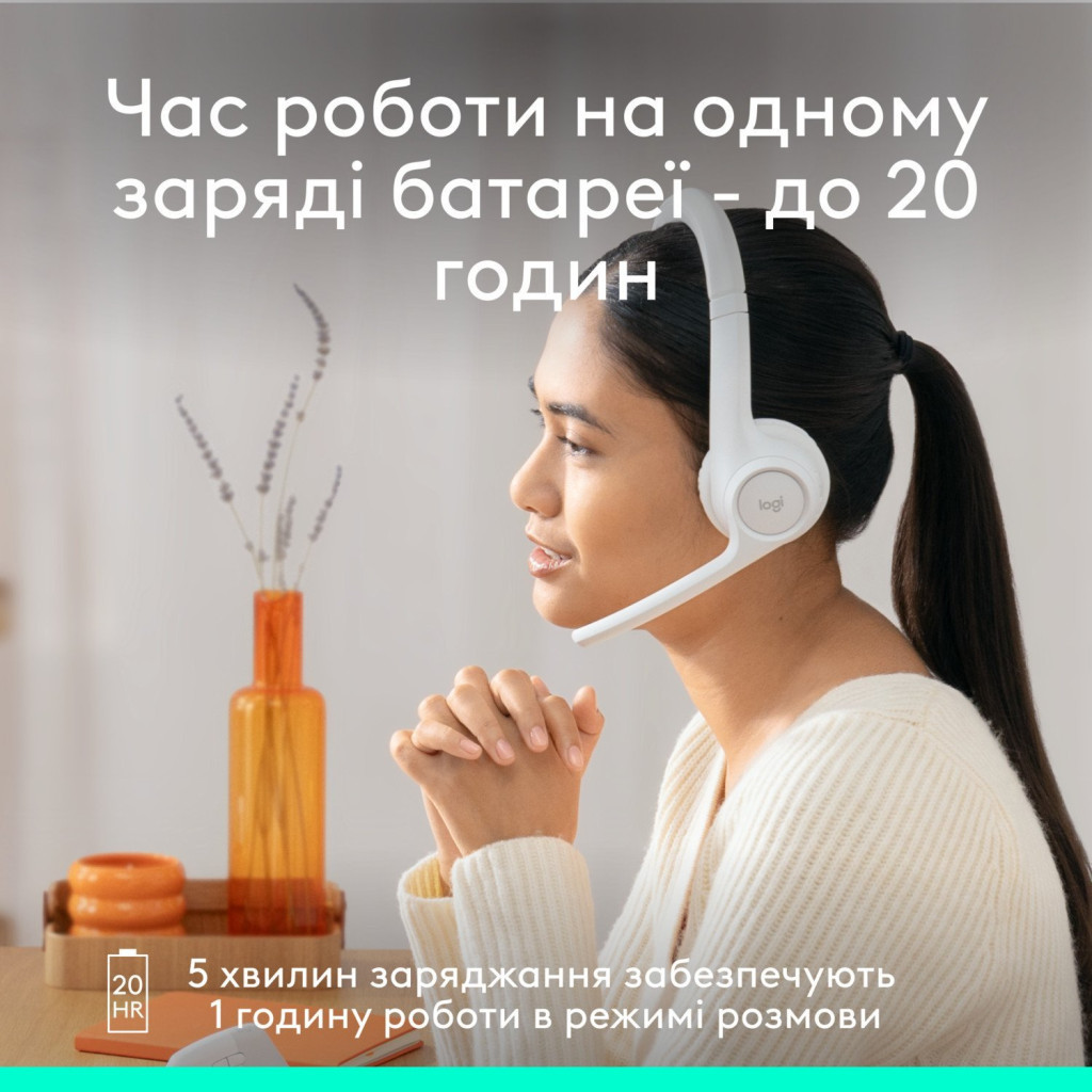 Навушники Logitech Zone 300 Bluetooth Off-White (981-001417) - зображення 5