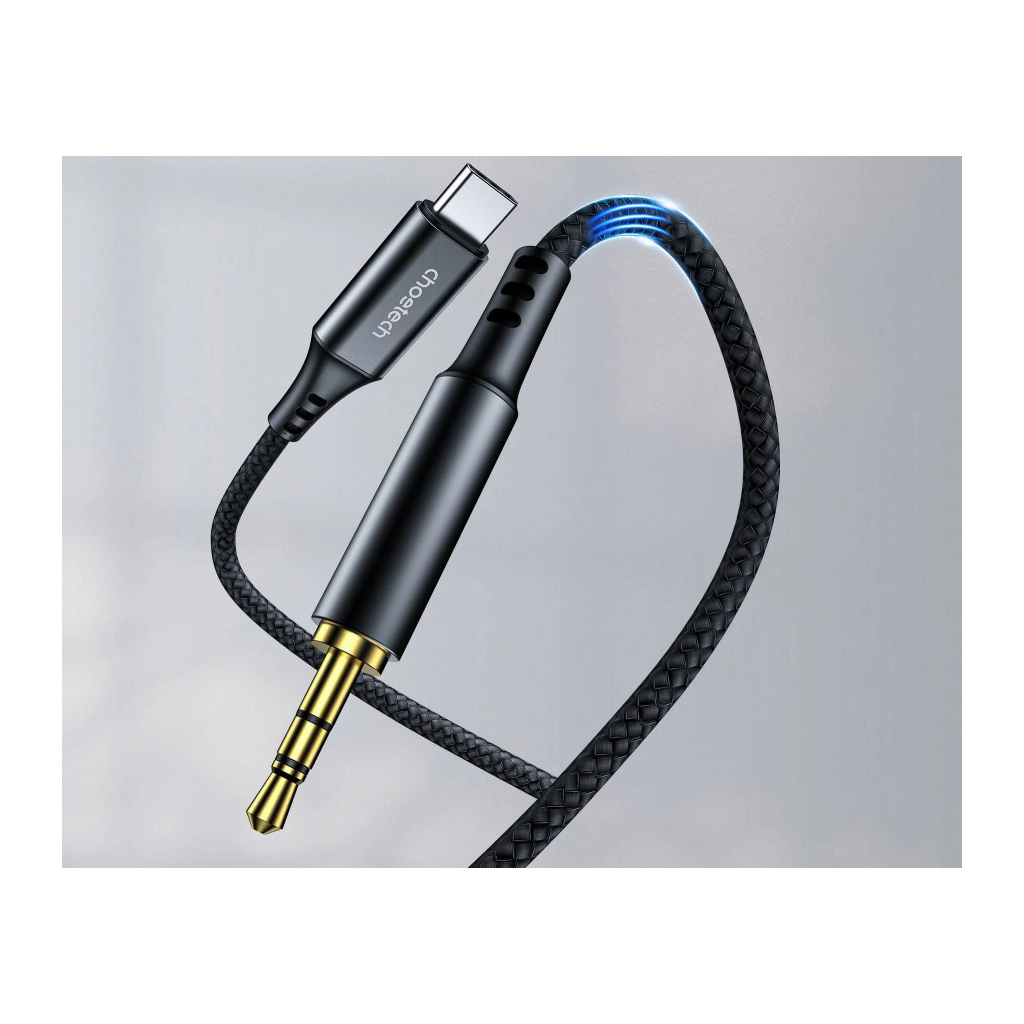 Кабель мультимедійний AUX USB-C to TRS Audio 3.5mm M/M DAC Chip 96kHz 1.0m black Choetech (AUX006) - зображення 3