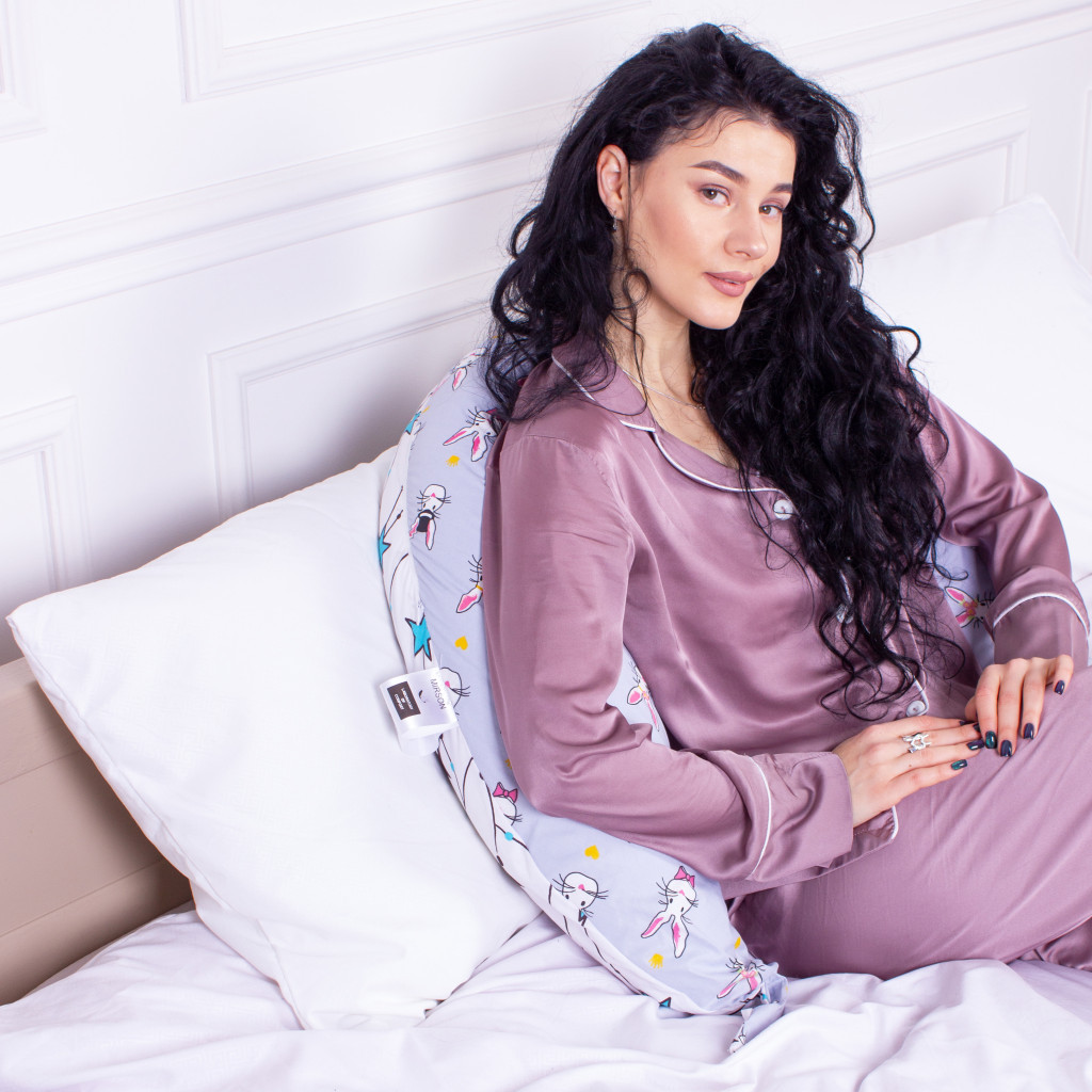 Подушка MirSon для вагітних та годування №8310 Print Line 17-0527 Bunnies Бязь 30х170х20 см (2200006200352) - изображение 7