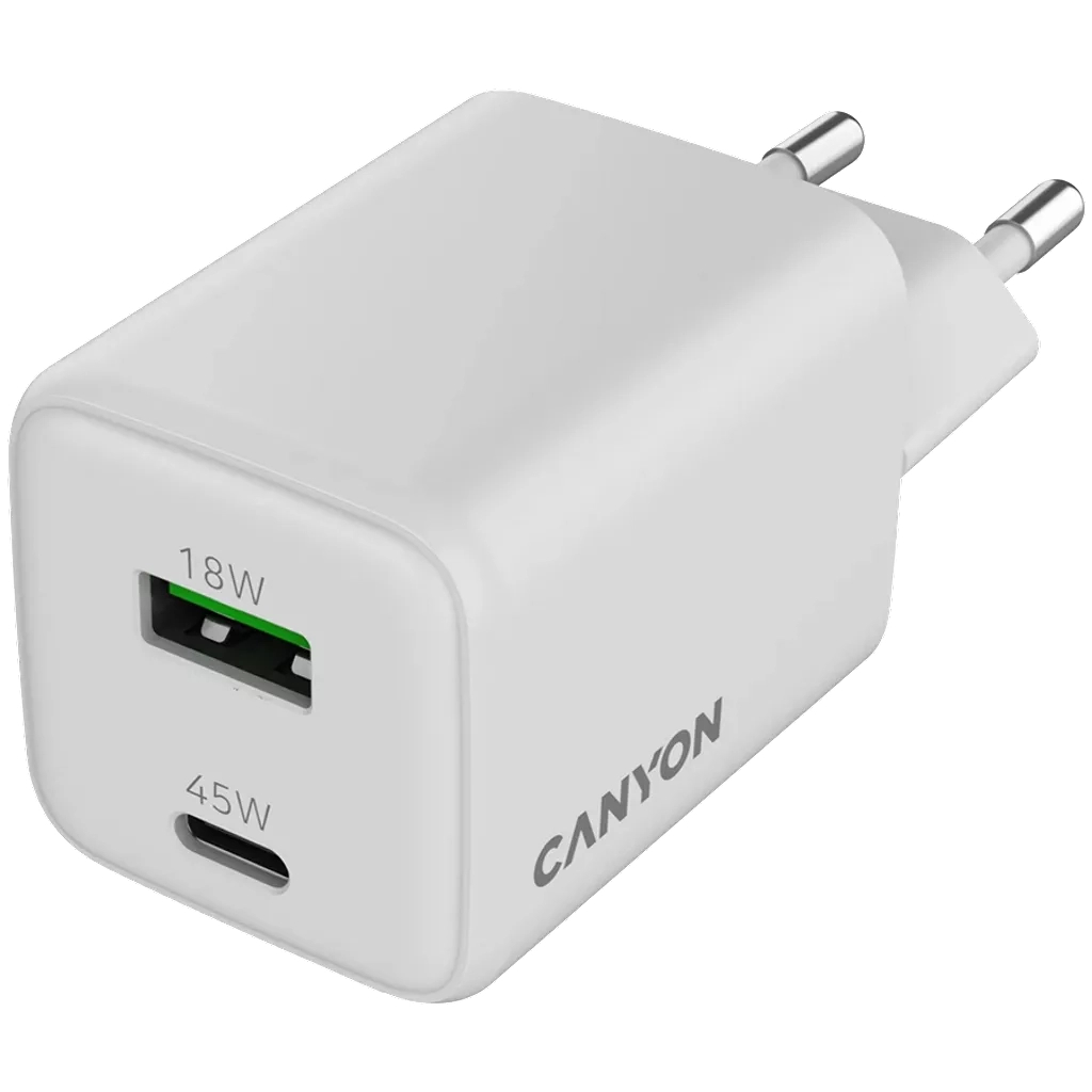 Зарядний пристрій Canyon CU45AC GaN 45W 1xPD 1xQC EU White (CNS-CUW45AC) - зображення 4