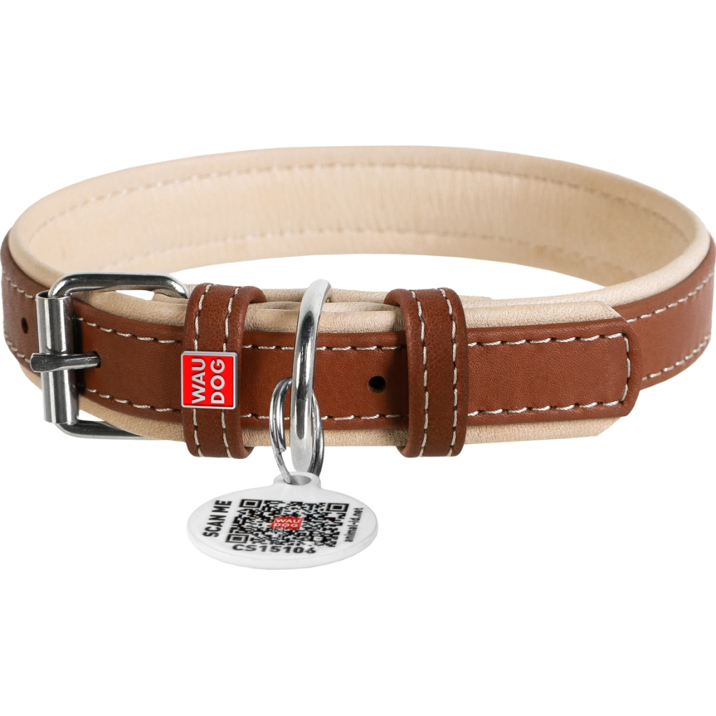 Нашийник для тварин WAUDOG Soft з QR паспортом M Ш 25 мм Д 38-49 см коричневий (7203) - изображение 1