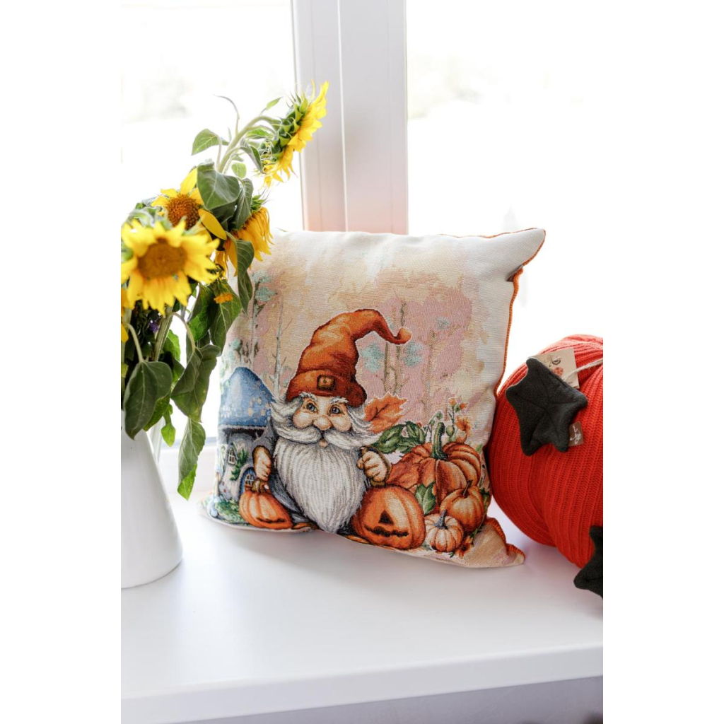 Подушка Прованс гобеленова Гарбузові гноми з синім грибом 45х45 см (036206) - зображення 3