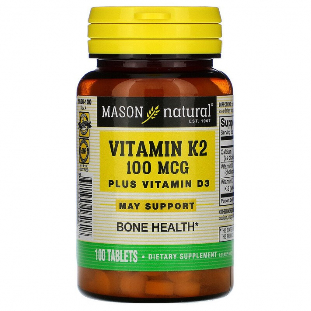 Вітамінно-мінеральний комплекс Mason Natural Вітамін K2 + Вітамін D3, Vitamin K2 Plus Vitamin D3, 100 таб (MAV-16261) - зображення 1
