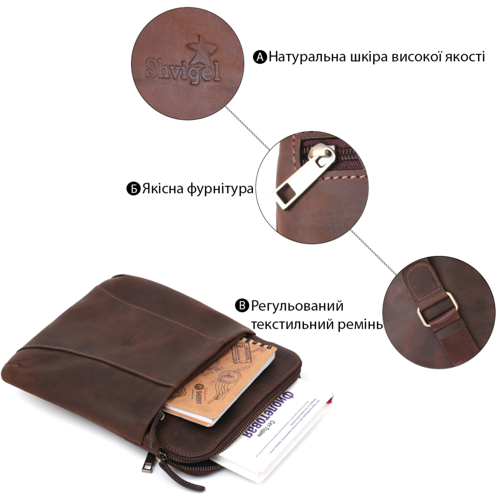 Сумка Shvigel З вінтажної шкіри Коричнева (11180) - зображення 4