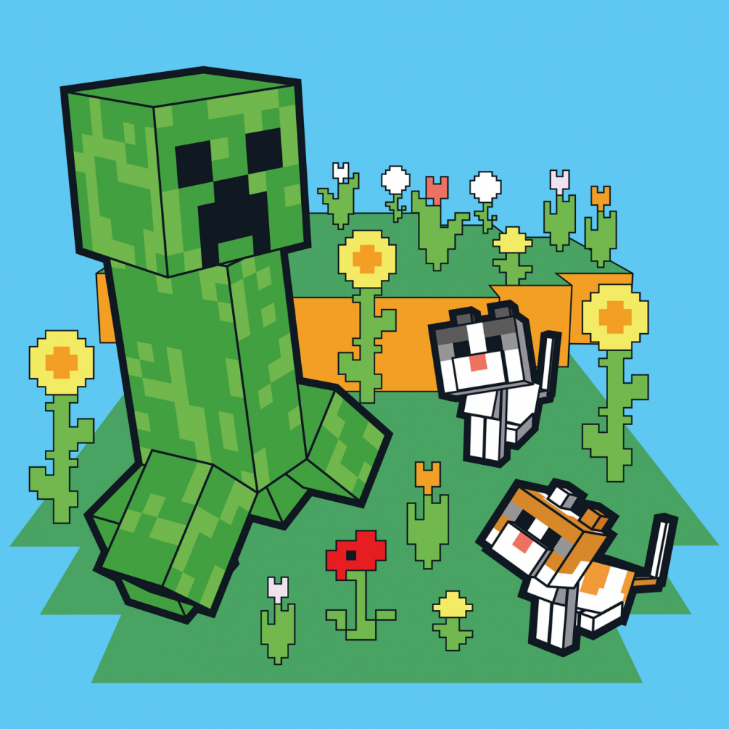 Картина по номерам Santi Майнкрафт Кріпер та котики 25х25 (955469) - зображення 1