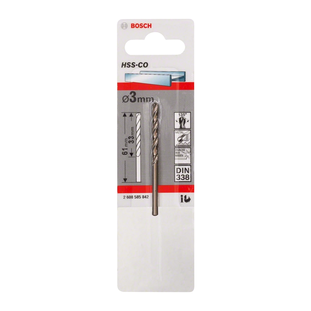Свердло Bosch по металу HSS-Co, DIN 338, 3х33мм, 1шт (2.608.585.842) - изображение 3