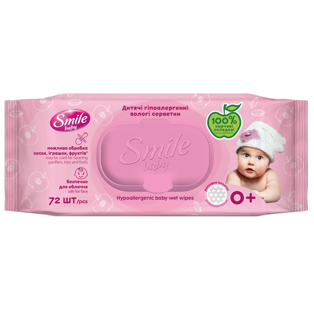 Дитячі вологі серветки Smile baby для новонароджених з клапаном 72 шт (42106770) - зображення 1